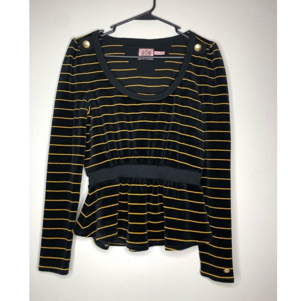 Juicy Couture Y2K Black and Gold Striped Velour Top